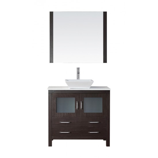 Dior 36" Single Bath Vanity in Espresso with White Engineered Stone Top and Square Sink and Matching Mirror