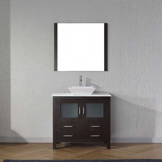 Dior 36" Single Bath Vanity in Espresso with White Engineered Stone Top and Square Sink and Matching Mirror