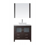 Dior 36" Single Bath Vanity in Espresso with White Engineered Stone Top and Square Sink with Brushed Nickel Faucet and Mirror