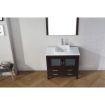 Dior 36" Single Bath Vanity in Espresso with White Engineered Stone Top and Square Sink with Brushed Nickel Faucet and Mirror