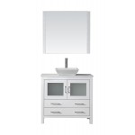 Dior 36" Single Bath Vanity in White with White Engineered Stone Top and Square Sink and Matching Mirror