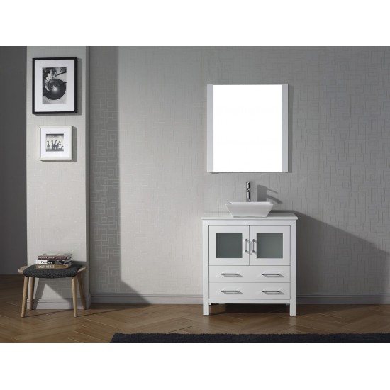 Dior 36" Single Bath Vanity in White with White Engineered Stone Top and Square Sink and Matching Mirror