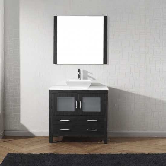 Dior 36" Single Bath Vanity in Zebra Gray with White Engineered Stone Top and Square Sink and Matching Mirror