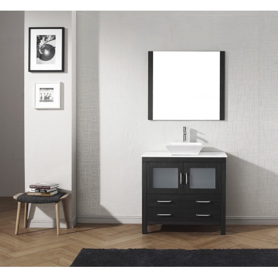 Dior 36" Single Bath Vanity in Zebra Gray with White Engineered Stone Top and Square Sink and Matching Mirror