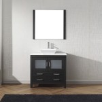 Dior 36" Single Bath Vanity in Zebra Gray with White Engineered Stone Top and Square Sink with Brushed Nickel Faucet and Mirr
