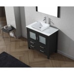 Dior 36" Single Bath Vanity in Zebra Gray with White Engineered Stone Top and Square Sink with Brushed Nickel Faucet and Mirr
