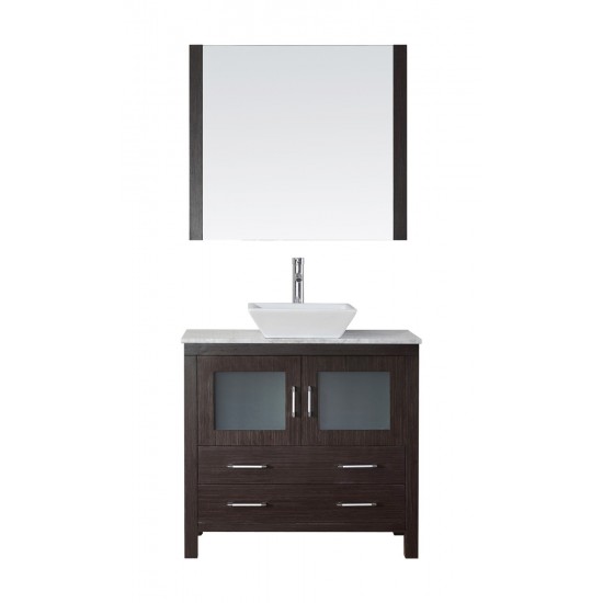 Dior 36" Single Bath Vanity in Espresso with White Marble Top and Square Sink and Matching Mirror