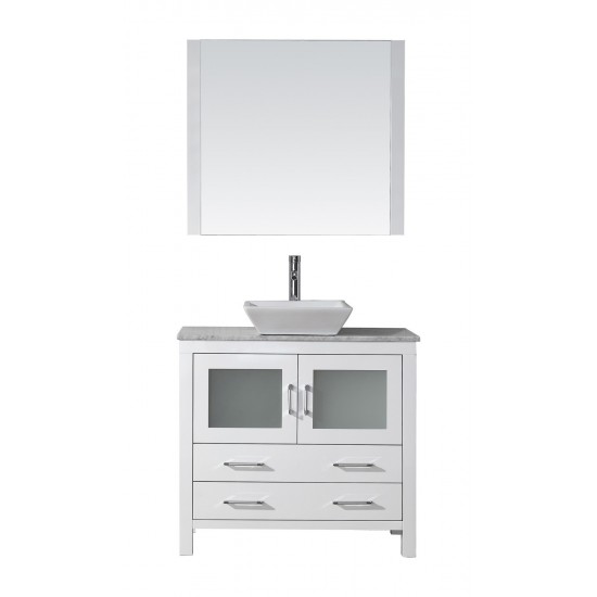 Dior 36" Single Bath Vanity in White with White Marble Top and Square Sink and Matching Mirror