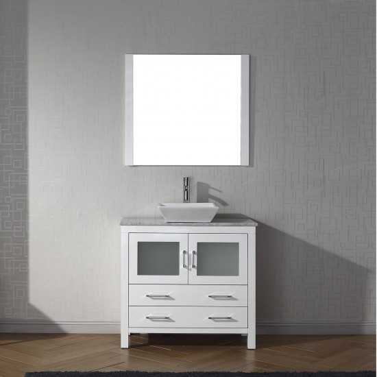 Dior 36" Single Bath Vanity in White with White Marble Top and Square Sink and Matching Mirror