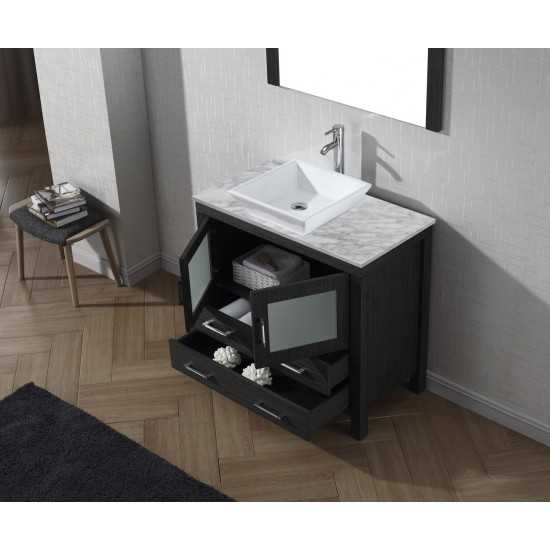 Dior 36" Single Bath Vanity in Zebra Gray with White Marble Top and Square Sink and Matching Mirror