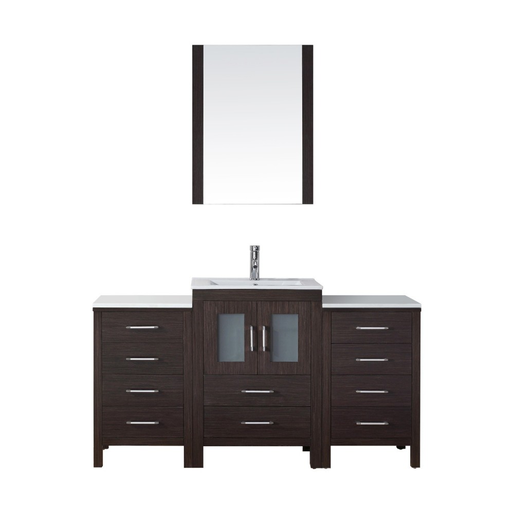 Dior 60" Single Bath Vanity in Espresso and Square Sink with Brushed Nickel Faucet and Matching Mirror