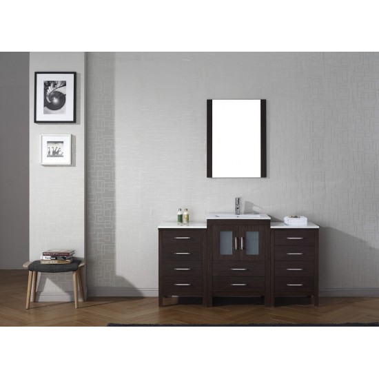 Dior 60" Single Bath Vanity in Espresso and Square Sink with Brushed Nickel Faucet and Matching Mirror