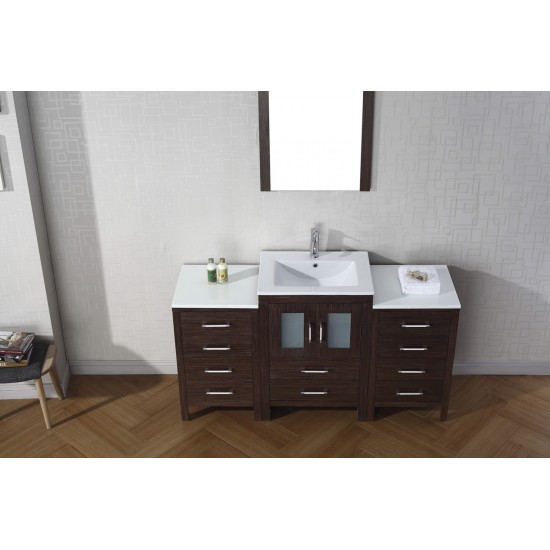 Dior 60" Single Bath Vanity in Espresso and Square Sink with Brushed Nickel Faucet and Matching Mirror