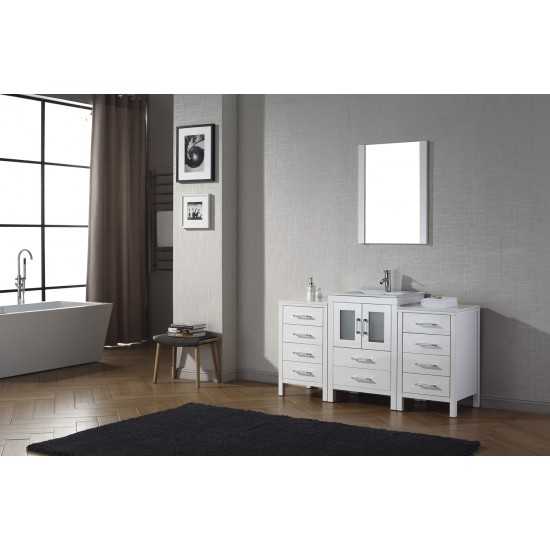 Dior 60" Single Bath Vanity in White and Square Sink with Brushed Nickel Faucet and Matching Mirror