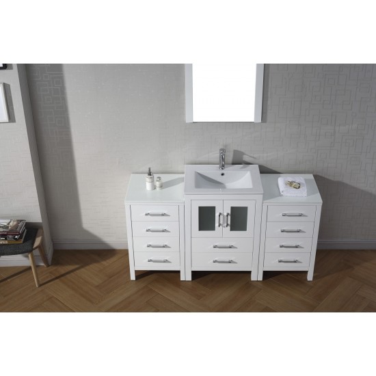 Dior 60" Single Bath Vanity in White and Square Sink with Brushed Nickel Faucet and Matching Mirror
