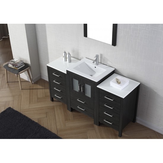 Dior 60" Single Bath Vanity in Zebra Gray and Square Sink with Brushed Nickel Faucet and Matching Mirror