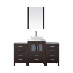 Dior 60" Single Bath Vanity in Espresso with White Engineered Stone Top and Square Sink and Matching Mirror