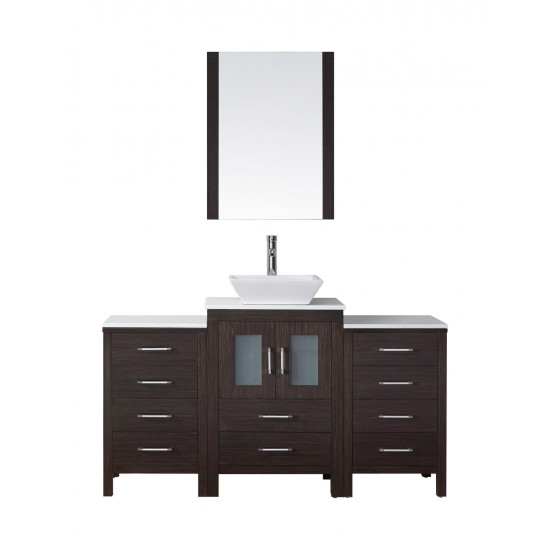 Dior 60" Single Bath Vanity in Espresso with White Engineered Stone Top and Square Sink and Matching Mirror