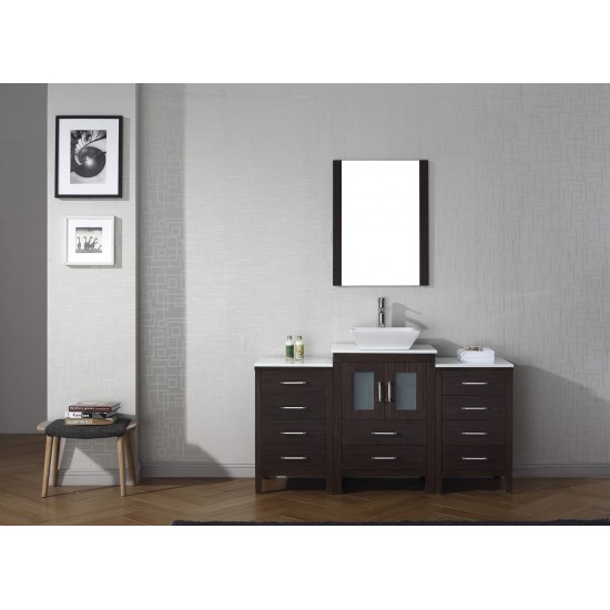 Dior 60" Single Bath Vanity in Espresso with White Engineered Stone Top and Square Sink and Matching Mirror