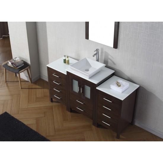 Dior 60" Single Bath Vanity in Espresso with White Engineered Stone Top and Square Sink and Matching Mirror