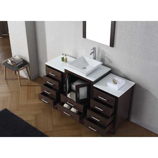 Dior 60" Single Bath Vanity in Espresso with White Engineered Stone Top and Square Sink and Matching Mirror