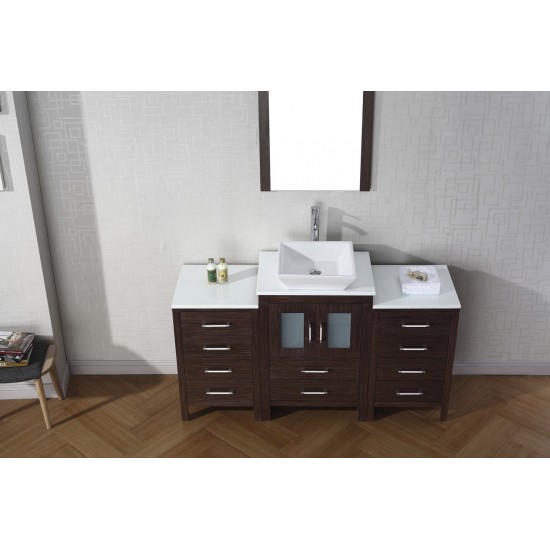 Dior 60" Single Bath Vanity in Espresso with White Engineered Stone Top and Square Sink and Matching Mirror