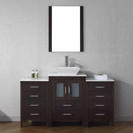 Dior 60" Single Bath Vanity in Espresso with White Engineered Stone Top and Square Sink with Brushed Nickel Faucet and Mirror