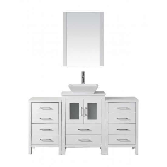 Dior 60" Single Bath Vanity in White with White Engineered Stone Top and Square Sink and Matching Mirror