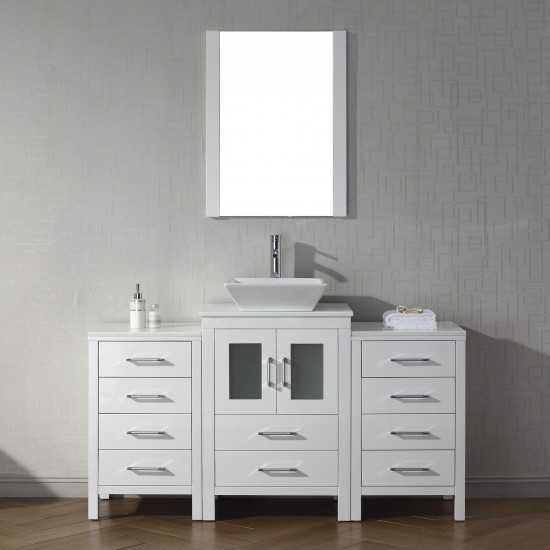 Dior 60" Single Bath Vanity in White with White Engineered Stone Top and Square Sink and Matching Mirror