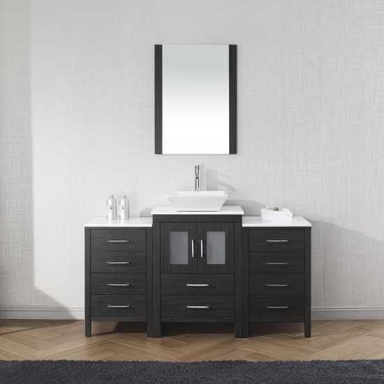 Dior 60" Single Bath Vanity in Zebra Gray with White Engineered Stone Top and Square Sink and Matching Mirror