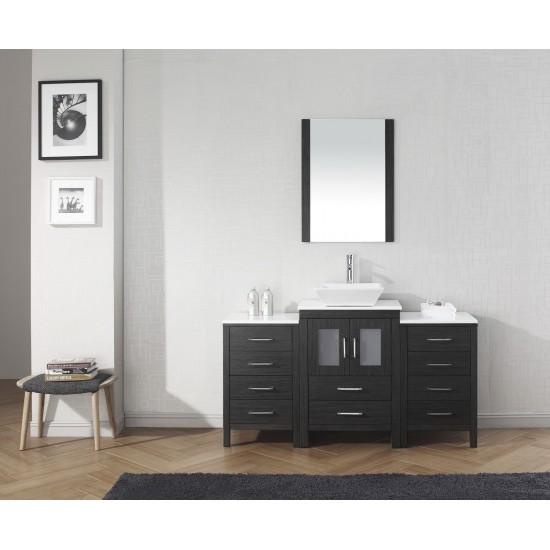 Dior 60" Single Bath Vanity in Zebra Gray with White Engineered Stone Top and Square Sink and Matching Mirror