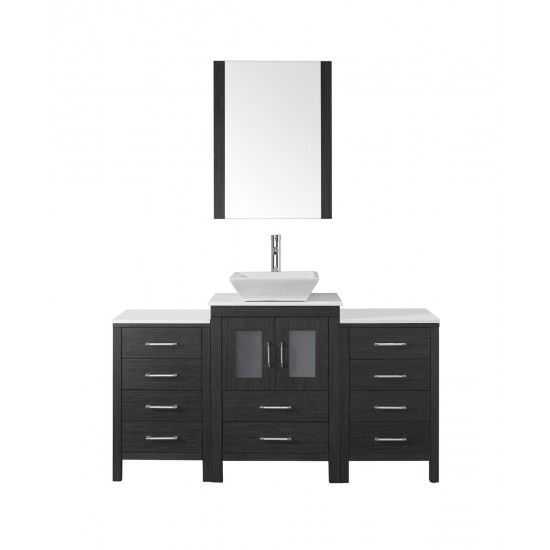 Dior 60" Single Bath Vanity in Zebra Gray with White Engineered Stone Top and Square Sink with Brushed Nickel Faucet and Mirr