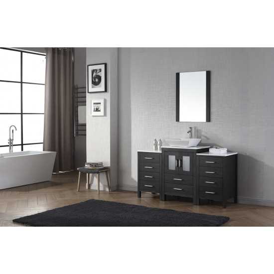 Dior 60" Single Bath Vanity in Zebra Gray with White Engineered Stone Top and Square Sink with Brushed Nickel Faucet and Mirr