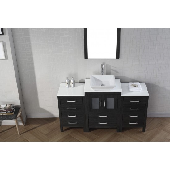 Dior 60" Single Bath Vanity in Zebra Gray with White Engineered Stone Top and Square Sink with Brushed Nickel Faucet and Mirr