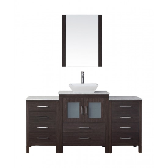 Dior 60" Single Bath Vanity in Espresso with White Marble Top and Square Sink and Matching Mirror