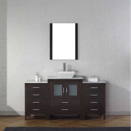 Dior 60" Single Bath Vanity in Espresso with White Marble Top and Square Sink and Matching Mirror