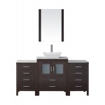 Dior 60" Single Bath Vanity in Espresso with White Marble Top and Square Sink with Brushed Nickel Faucet and Matching Mirror