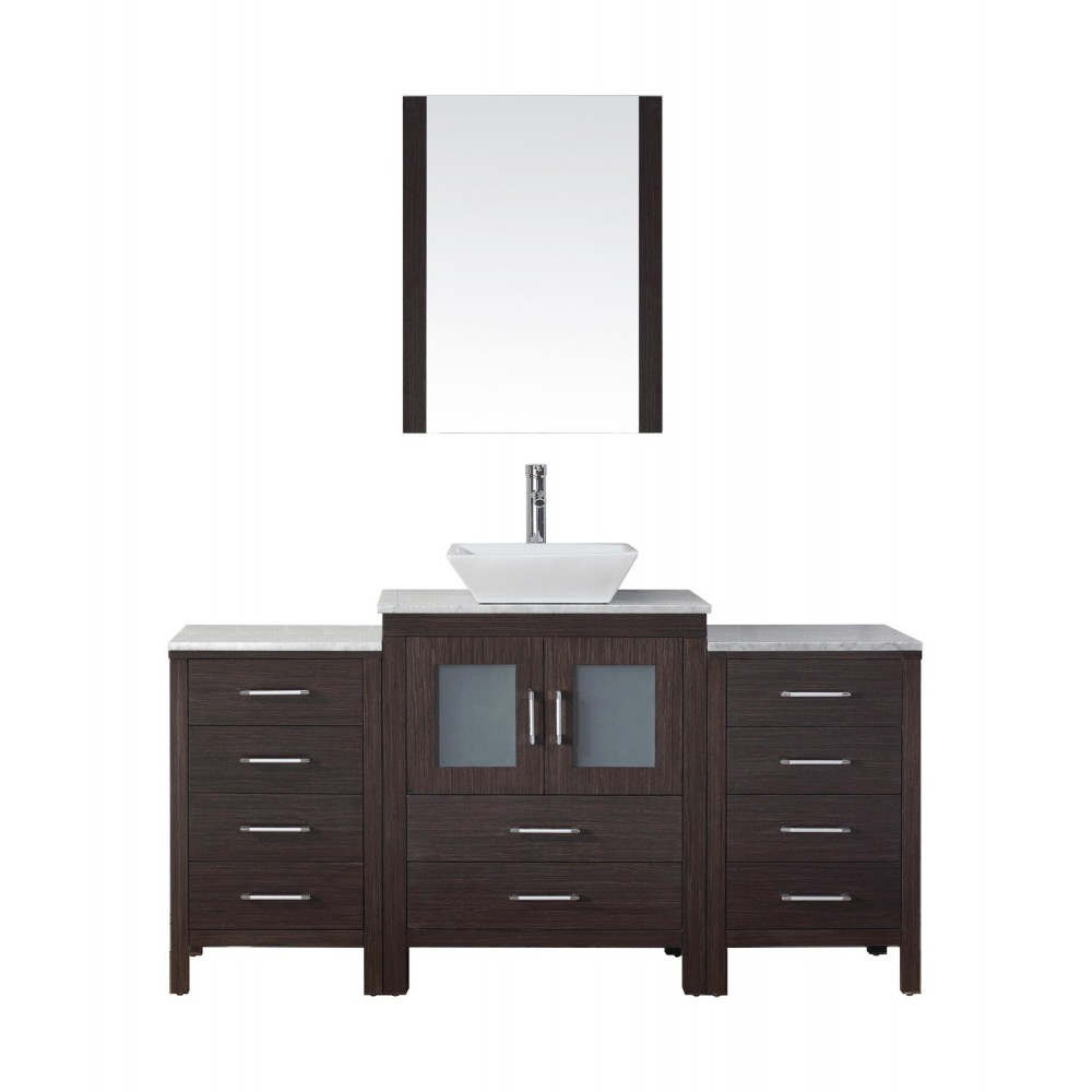 Dior 60" Single Bath Vanity in Espresso with White Marble Top and Square Sink with Brushed Nickel Faucet and Matching Mirror