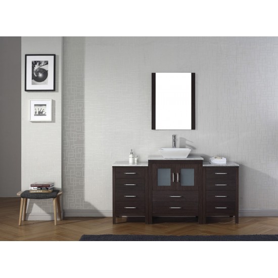 Dior 60" Single Bath Vanity in Espresso with White Marble Top and Square Sink with Brushed Nickel Faucet and Matching Mirror