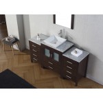 Dior 60" Single Bath Vanity in Espresso with White Marble Top and Square Sink with Brushed Nickel Faucet and Matching Mirror