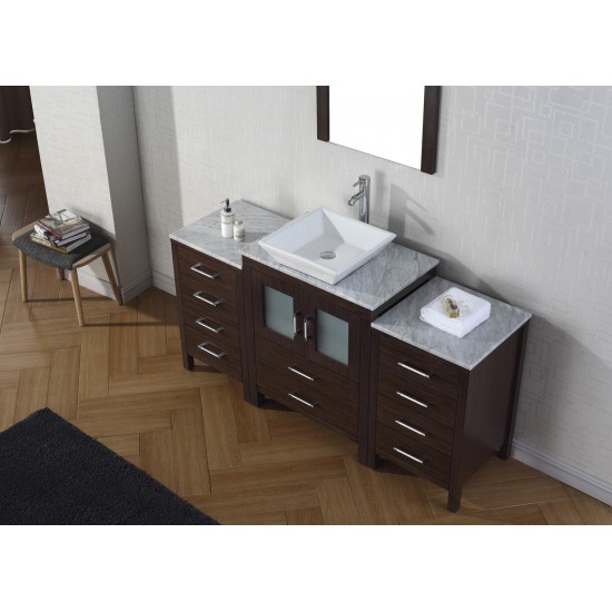 Dior 60" Single Bath Vanity in Espresso with White Marble Top and Square Sink with Brushed Nickel Faucet and Matching Mirror