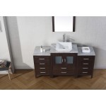 Dior 60" Single Bath Vanity in Espresso with White Marble Top and Square Sink with Brushed Nickel Faucet and Matching Mirror