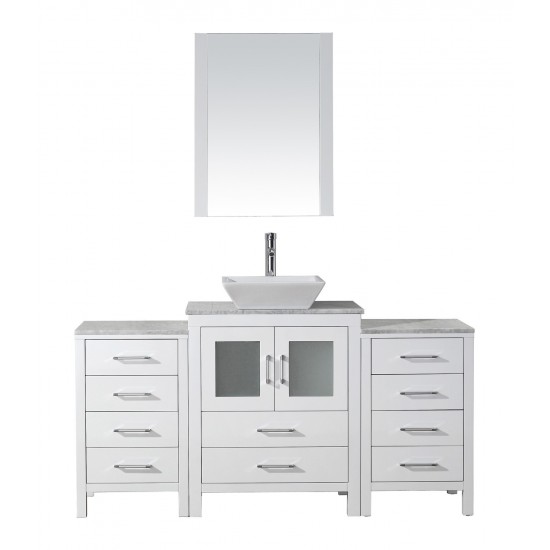 Dior 60" Single Bath Vanity in White with White Marble Top and Square Sink and Matching Mirror