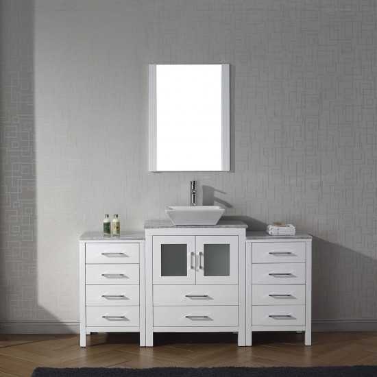 Dior 60" Single Bath Vanity in White with White Marble Top and Square Sink and Matching Mirror