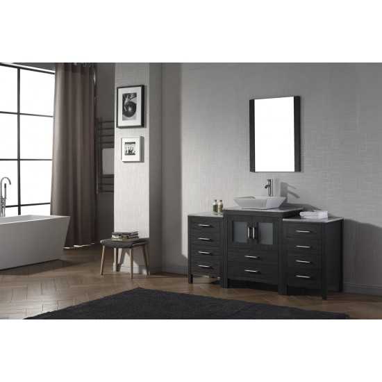 Dior 60" Single Bath Vanity in Zebra Gray with White Marble Top and Square Sink and Matching Mirror