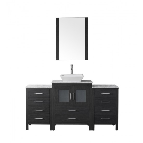 Dior 60" Single Bath Vanity in Zebra Gray with White Marble Top and Square Sink with Brushed Nickel Faucet and Matching Mirro