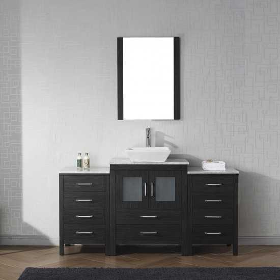 Dior 60" Single Bath Vanity in Zebra Gray with White Marble Top and Square Sink with Brushed Nickel Faucet and Matching Mirro