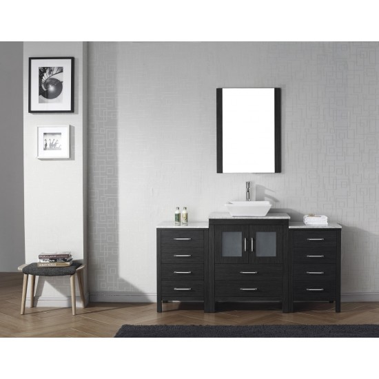Dior 60" Single Bath Vanity in Zebra Gray with White Marble Top and Square Sink with Brushed Nickel Faucet and Matching Mirro