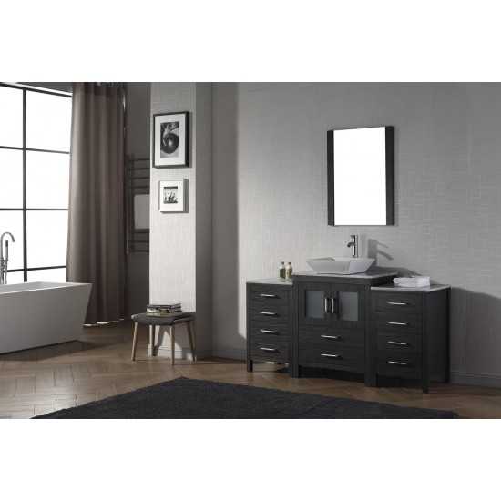 Dior 60" Single Bath Vanity in Zebra Gray with White Marble Top and Square Sink with Brushed Nickel Faucet and Matching Mirro