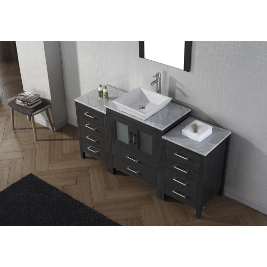 Dior 60" Single Bath Vanity in Zebra Gray with White Marble Top and Square Sink with Brushed Nickel Faucet and Matching Mirro
